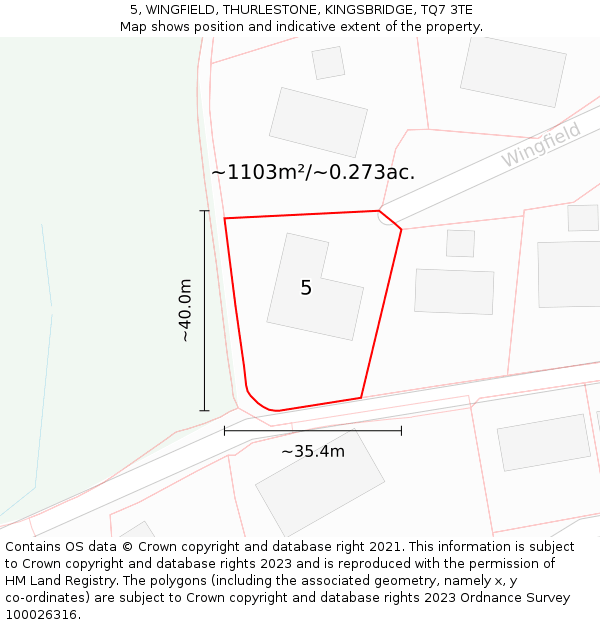 5, WINGFIELD, THURLESTONE, KINGSBRIDGE, TQ7 3TE: Plot and title map