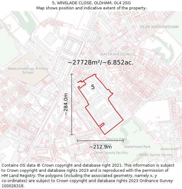 5, WINSLADE CLOSE, OLDHAM, OL4 2SG: Plot and title map