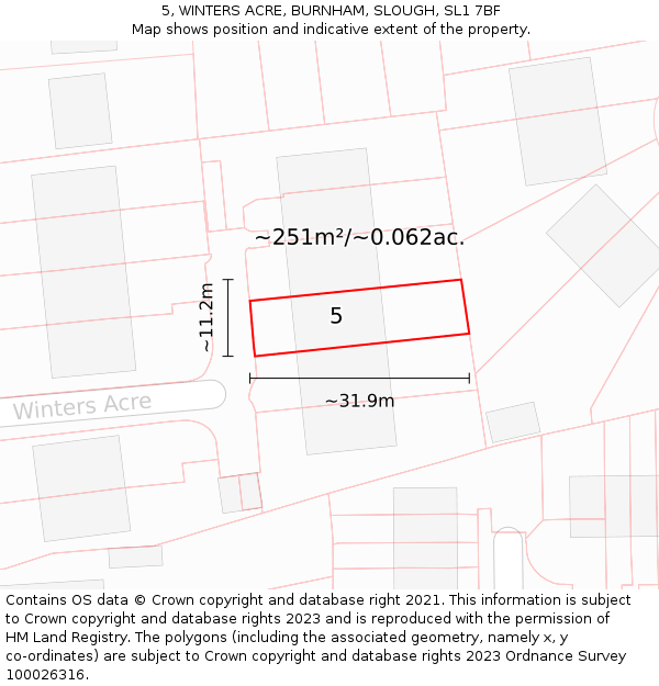 5, WINTERS ACRE, BURNHAM, SLOUGH, SL1 7BF: Plot and title map