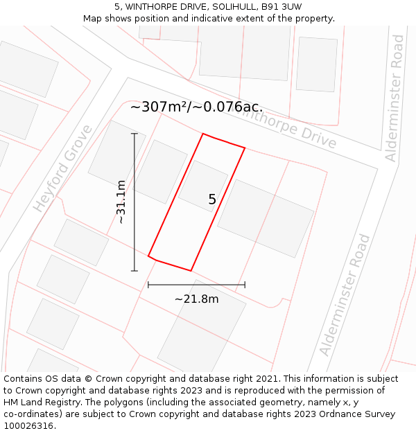 5, WINTHORPE DRIVE, SOLIHULL, B91 3UW: Plot and title map