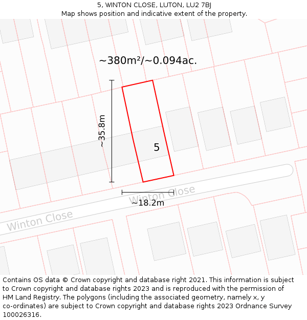 5, WINTON CLOSE, LUTON, LU2 7BJ: Plot and title map