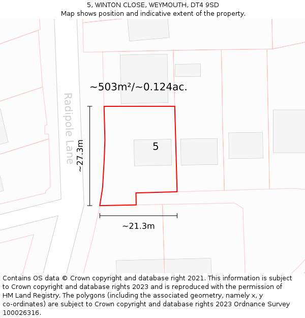 5, WINTON CLOSE, WEYMOUTH, DT4 9SD: Plot and title map