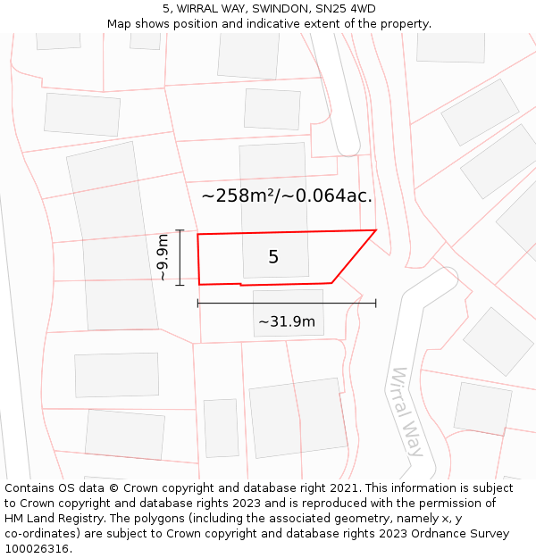 5, WIRRAL WAY, SWINDON, SN25 4WD: Plot and title map