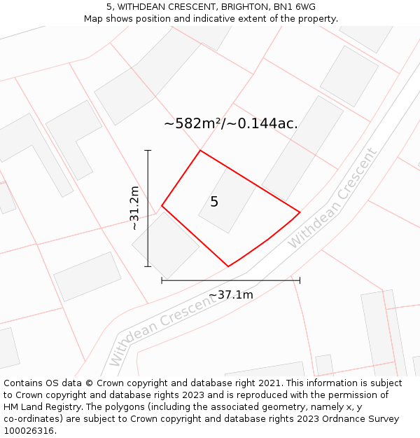 5, WITHDEAN CRESCENT, BRIGHTON, BN1 6WG: Plot and title map