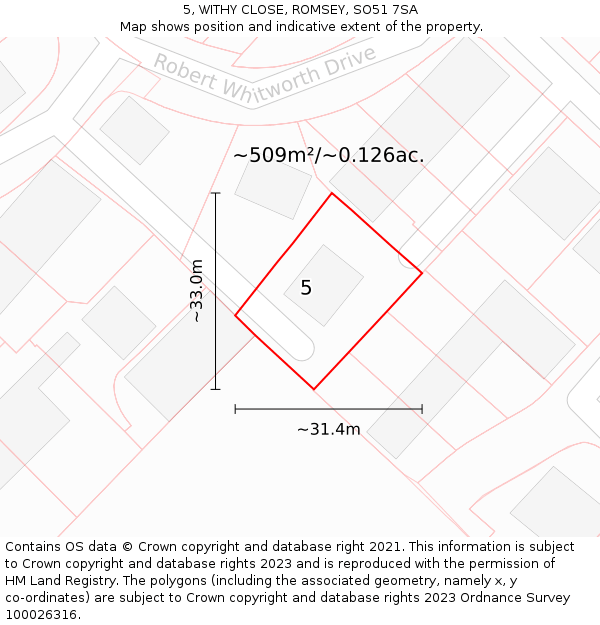 5, WITHY CLOSE, ROMSEY, SO51 7SA: Plot and title map