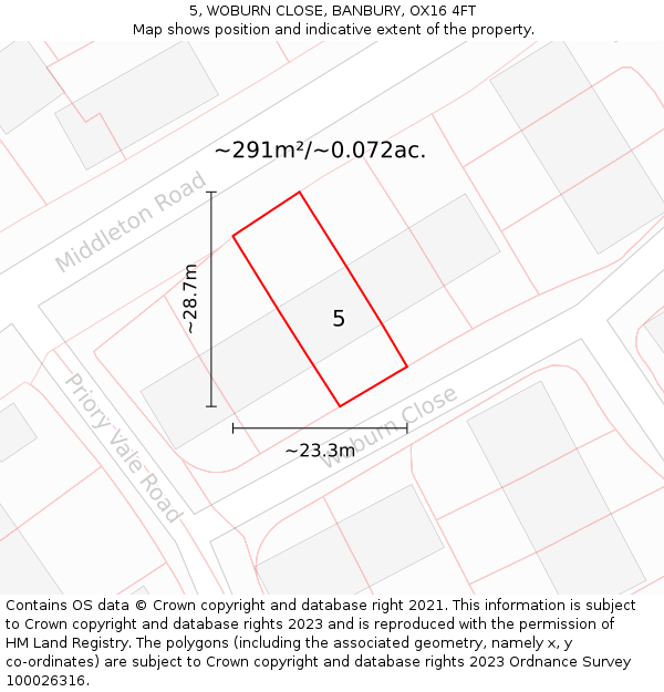 5, WOBURN CLOSE, BANBURY, OX16 4FT: Plot and title map
