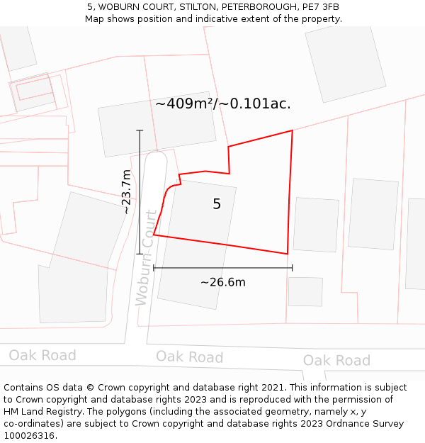 5, WOBURN COURT, STILTON, PETERBOROUGH, PE7 3FB: Plot and title map