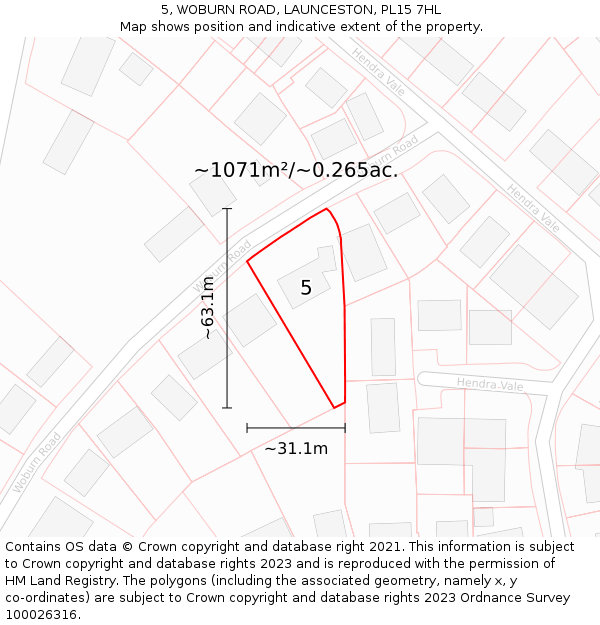 5, WOBURN ROAD, LAUNCESTON, PL15 7HL: Plot and title map