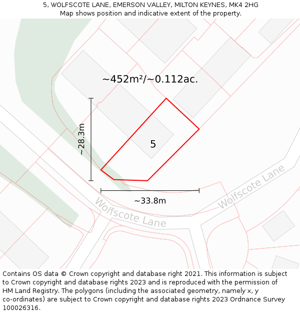 5, WOLFSCOTE LANE, EMERSON VALLEY, MILTON KEYNES, MK4 2HG: Plot and title map