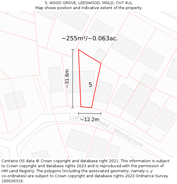 5, WOOD GROVE, LEESWOOD, MOLD, CH7 4UL: Plot and title map