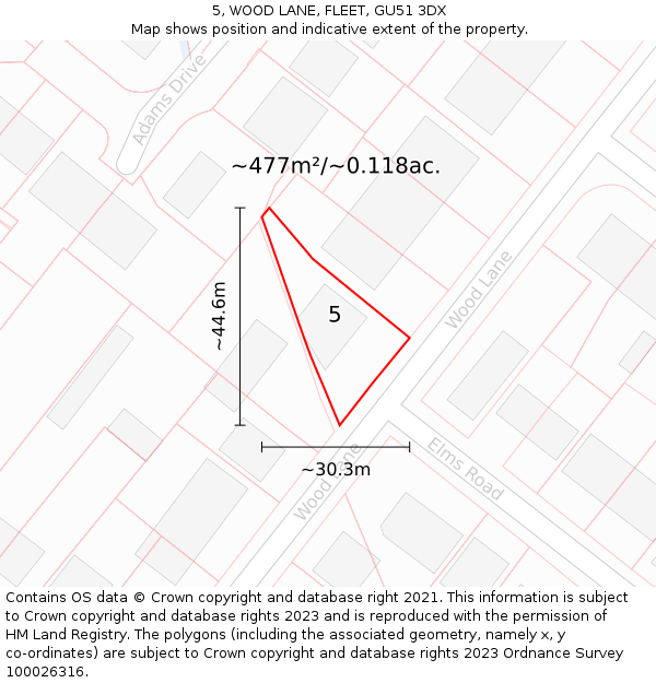 5, WOOD LANE, FLEET, GU51 3DX: Plot and title map