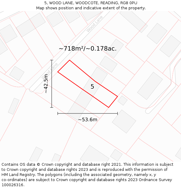 5, WOOD LANE, WOODCOTE, READING, RG8 0PU: Plot and title map