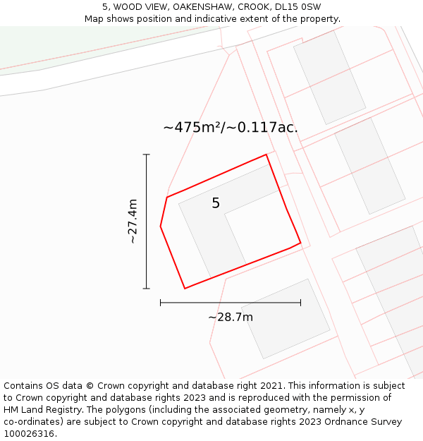 5, WOOD VIEW, OAKENSHAW, CROOK, DL15 0SW: Plot and title map