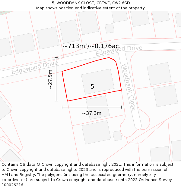 5, WOODBANK CLOSE, CREWE, CW2 6SD: Plot and title map