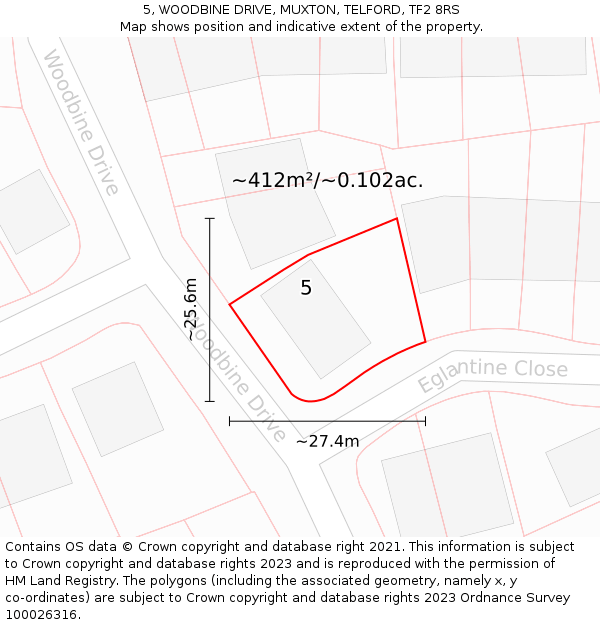 5, WOODBINE DRIVE, MUXTON, TELFORD, TF2 8RS: Plot and title map