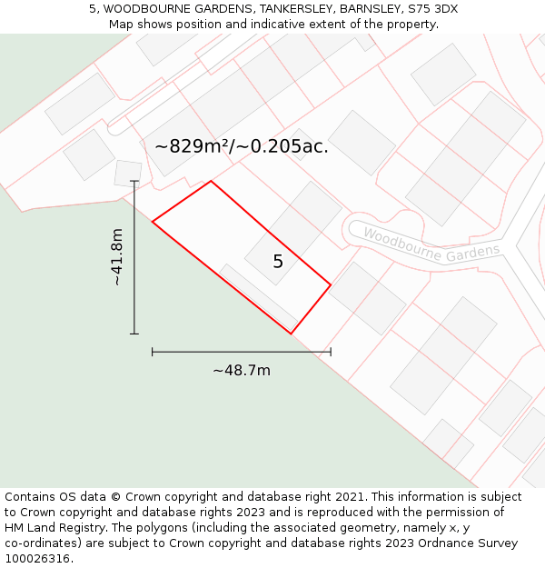 5, WOODBOURNE GARDENS, TANKERSLEY, BARNSLEY, S75 3DX: Plot and title map