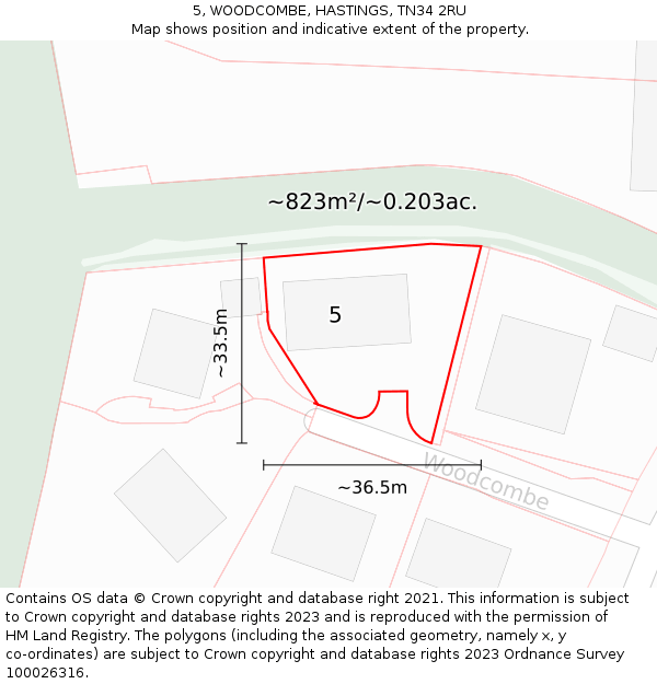 5, WOODCOMBE, HASTINGS, TN34 2RU: Plot and title map