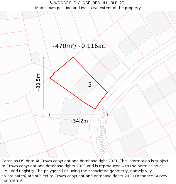 5, WOODFIELD CLOSE, REDHILL, RH1 2DL: Plot and title map