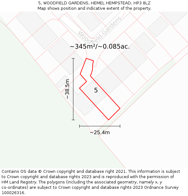 5, WOODFIELD GARDENS, HEMEL HEMPSTEAD, HP3 8LZ: Plot and title map