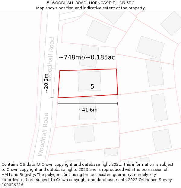 5, WOODHALL ROAD, HORNCASTLE, LN9 5BG: Plot and title map