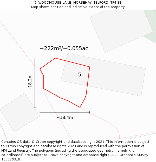 5, WOODHOUSE LANE, HORSEHAY, TELFORD, TF4 3BJ: Plot and title map