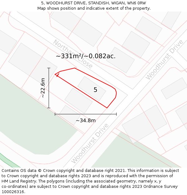 5, WOODHURST DRIVE, STANDISH, WIGAN, WN6 0RW: Plot and title map