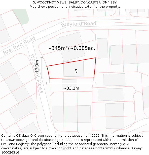 5, WOODKNOT MEWS, BALBY, DONCASTER, DN4 8SY: Plot and title map