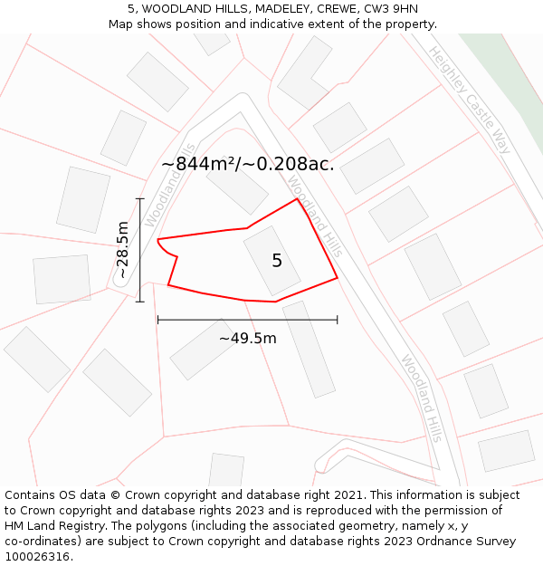 5, WOODLAND HILLS, MADELEY, CREWE, CW3 9HN: Plot and title map