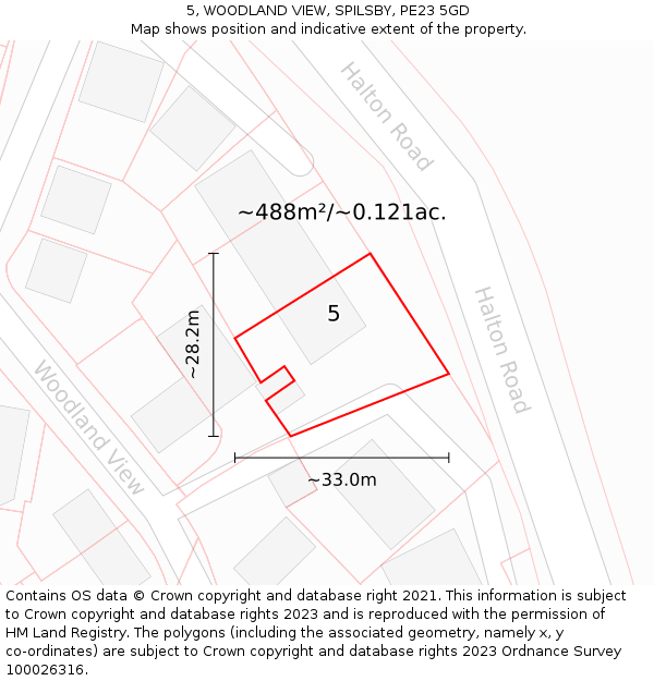 5, WOODLAND VIEW, SPILSBY, PE23 5GD: Plot and title map