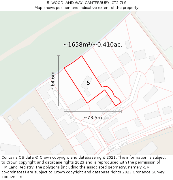 5, WOODLAND WAY, CANTERBURY, CT2 7LS: Plot and title map