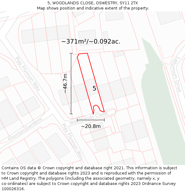 5, WOODLANDS CLOSE, OSWESTRY, SY11 2TX: Plot and title map