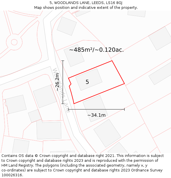 5, WOODLANDS LANE, LEEDS, LS16 8GJ: Plot and title map