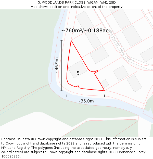 5, WOODLANDS PARK CLOSE, WIGAN, WN1 2SD: Plot and title map