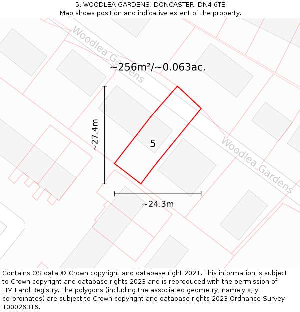 5, WOODLEA GARDENS, DONCASTER, DN4 6TE: Plot and title map