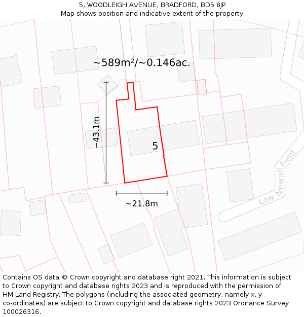 5, WOODLEIGH AVENUE, BRADFORD, BD5 8JP: Plot and title map