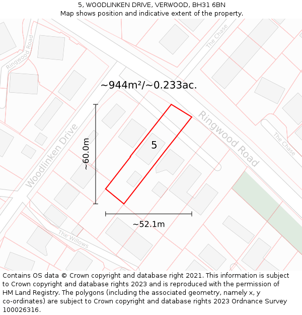 5, WOODLINKEN DRIVE, VERWOOD, BH31 6BN: Plot and title map