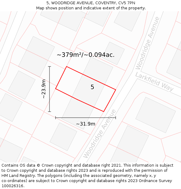 5, WOODRIDGE AVENUE, COVENTRY, CV5 7PN: Plot and title map