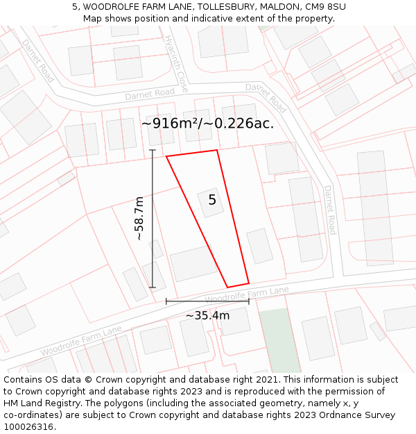 5, WOODROLFE FARM LANE, TOLLESBURY, MALDON, CM9 8SU: Plot and title map