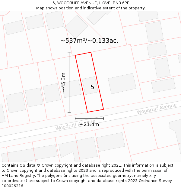 5, WOODRUFF AVENUE, HOVE, BN3 6PF: Plot and title map