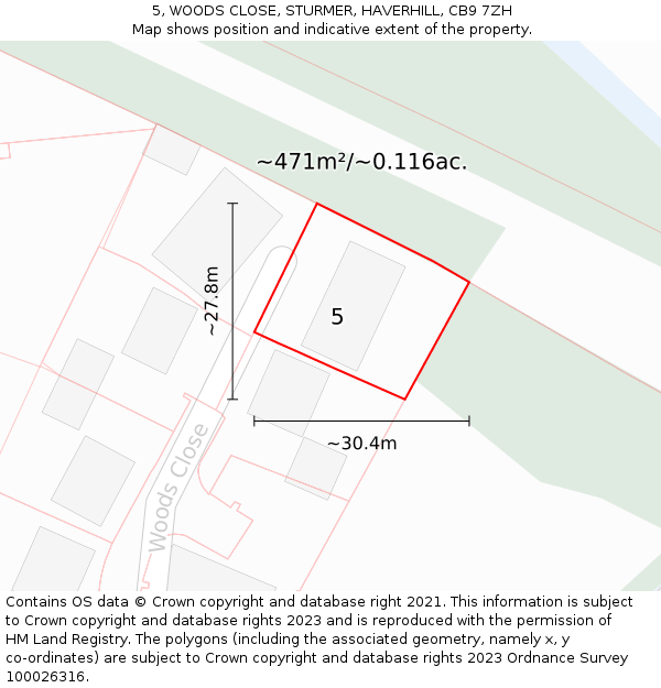 5, WOODS CLOSE, STURMER, HAVERHILL, CB9 7ZH: Plot and title map