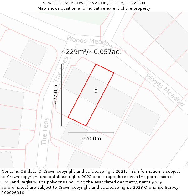 5, WOODS MEADOW, ELVASTON, DERBY, DE72 3UX: Plot and title map