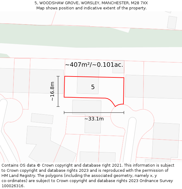 5, WOODSHAW GROVE, WORSLEY, MANCHESTER, M28 7XX: Plot and title map