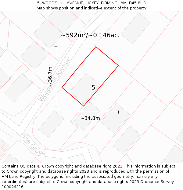 5, WOODSHILL AVENUE, LICKEY, BIRMINGHAM, B45 8HD: Plot and title map