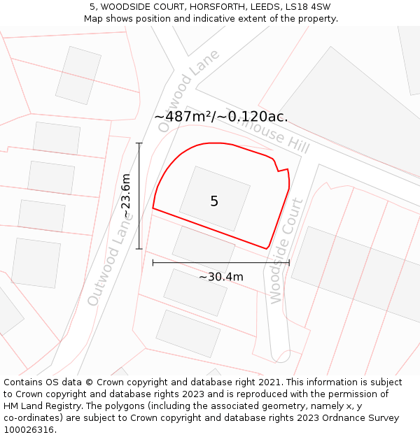 5, WOODSIDE COURT, HORSFORTH, LEEDS, LS18 4SW: Plot and title map