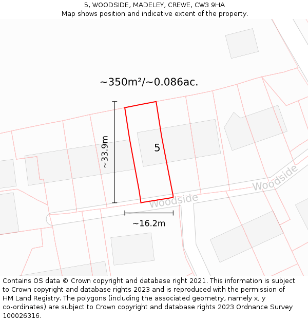 5, WOODSIDE, MADELEY, CREWE, CW3 9HA: Plot and title map