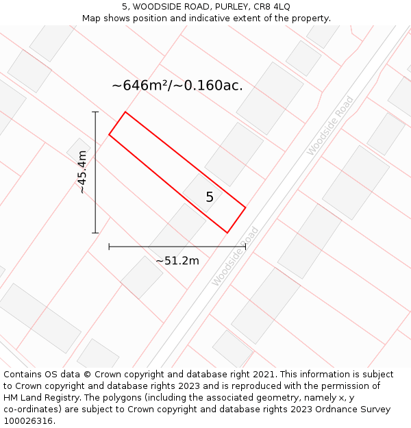 5, WOODSIDE ROAD, PURLEY, CR8 4LQ: Plot and title map