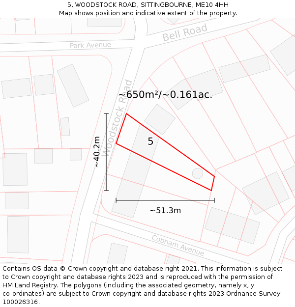 5, WOODSTOCK ROAD, SITTINGBOURNE, ME10 4HH: Plot and title map