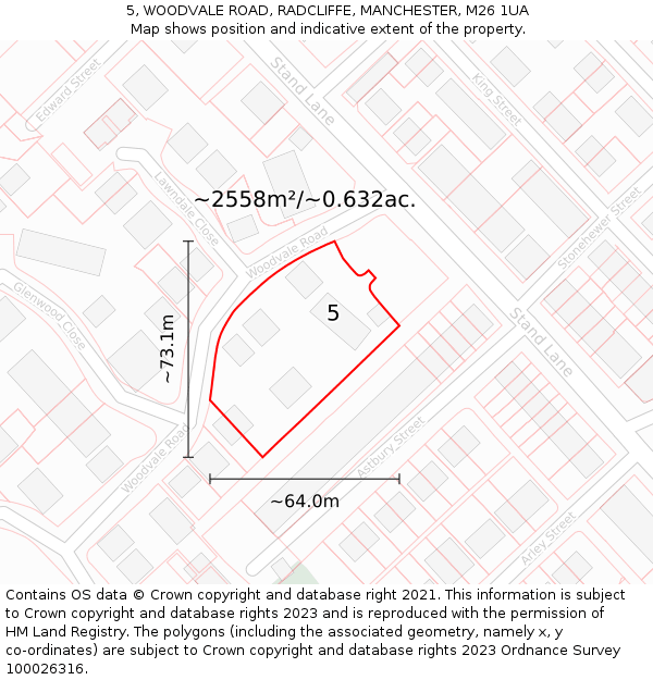 5, WOODVALE ROAD, RADCLIFFE, MANCHESTER, M26 1UA: Plot and title map