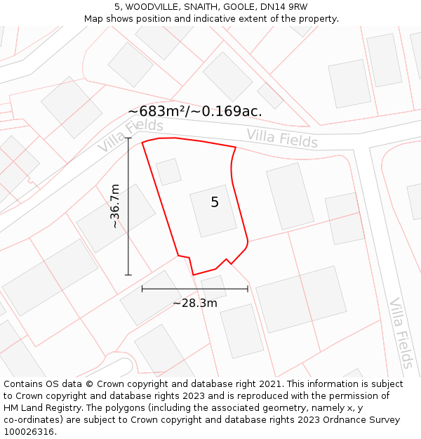 5, WOODVILLE, SNAITH, GOOLE, DN14 9RW: Plot and title map