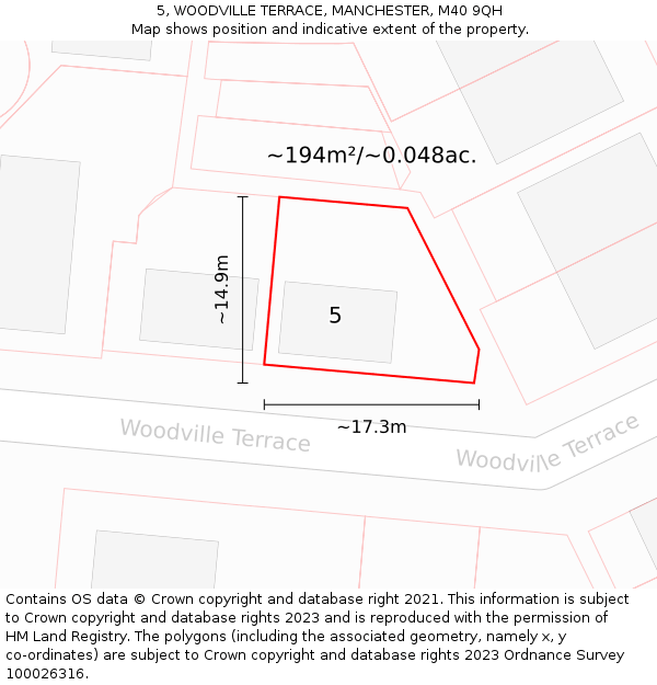 5, WOODVILLE TERRACE, MANCHESTER, M40 9QH: Plot and title map